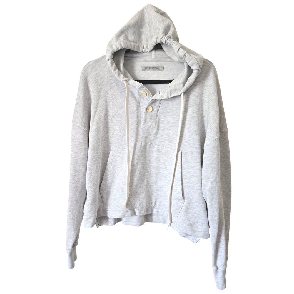 Outerknown S Hoodie Women L Gray Organic Cotton Henley Cropped Pullover USA